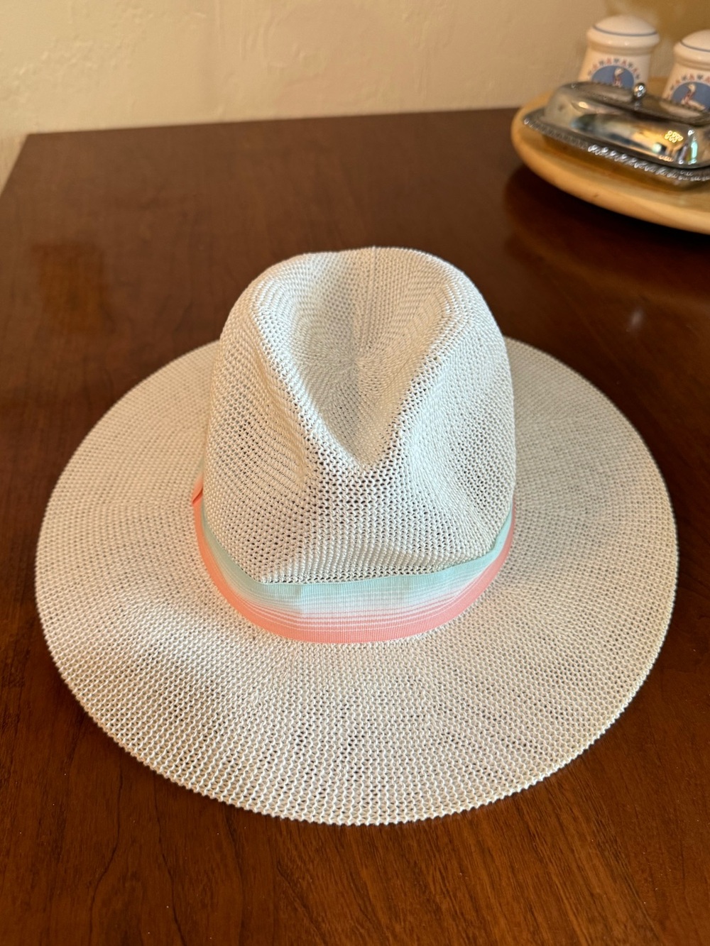 Kelly & Katie Cream Straw Fedora with Pink Trim